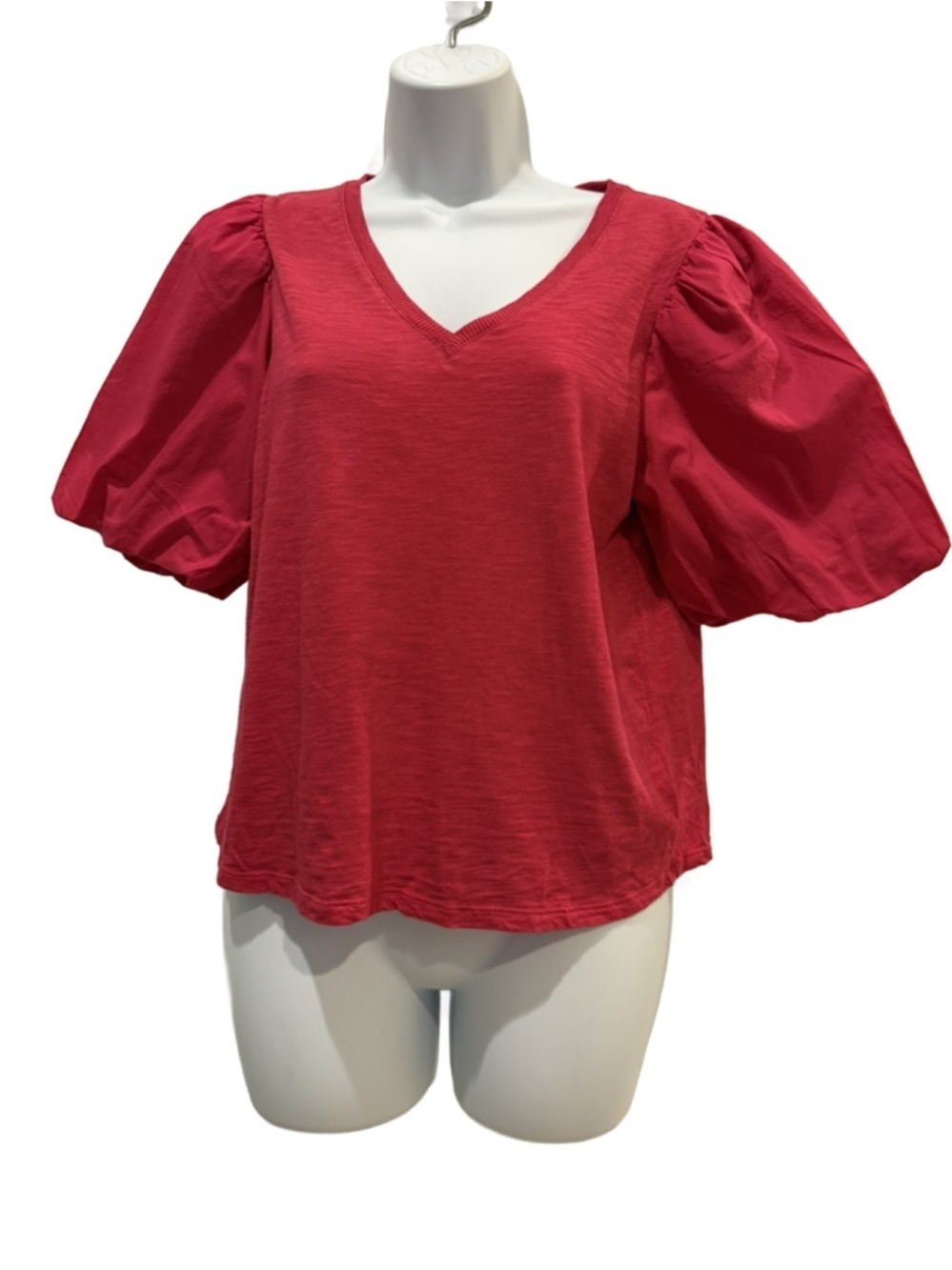 Express Pink/Magenta Puff Sleeve V-Neck Women's Top, Small